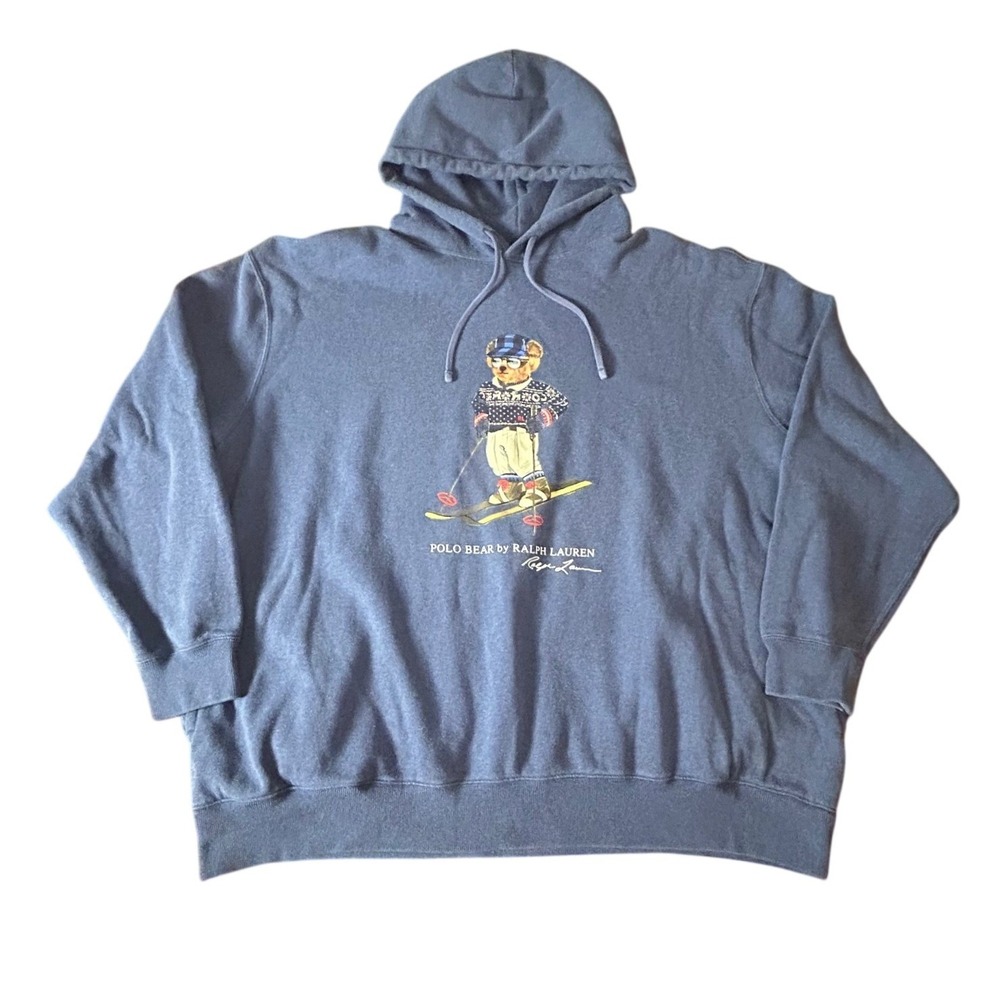 Polo Ralph Lauren Polo Bear Hoodie 3XB Blue Skiing Graphic Baggy Casual Preppy